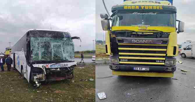 Yolcu otobüsü kamyona çarptı: 9 yaralı
