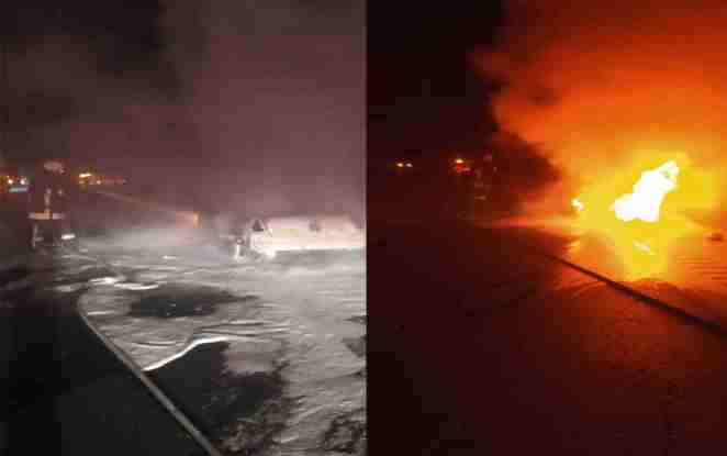 TEM Otoyolu tünel girişinde otomobil yandı