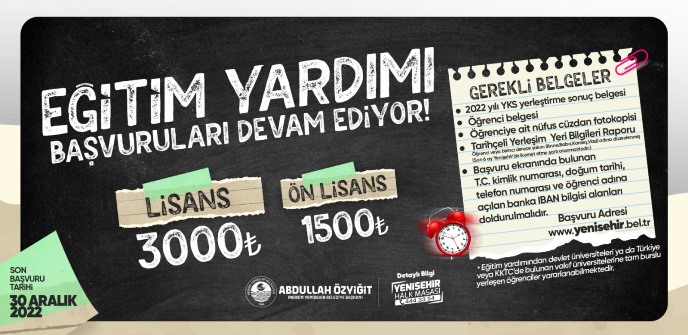 Yenişehir Belediyesinin eğitim yardımı başvuruları devam ediyor